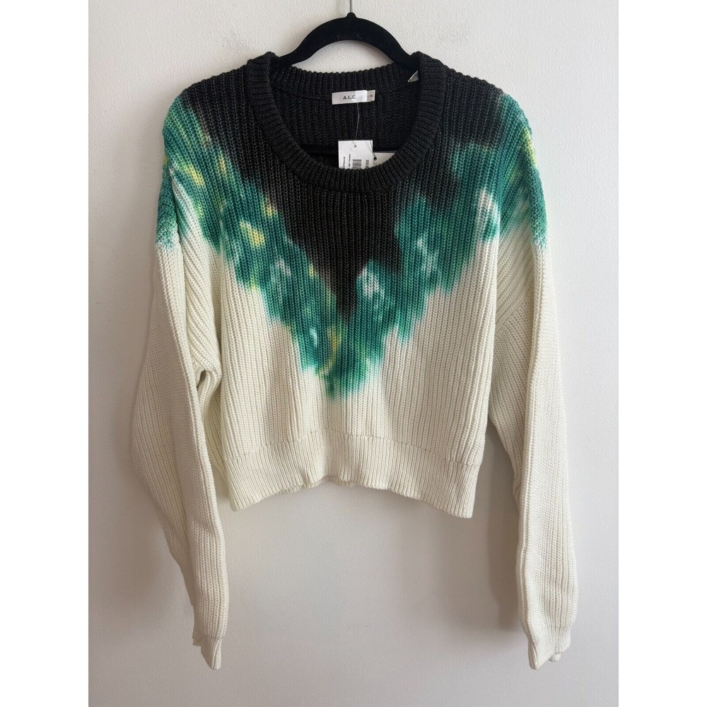 NWT A.L.C. Elinor Pullover Tie-Dye Crewneck Sweater Cropped White Size XL
